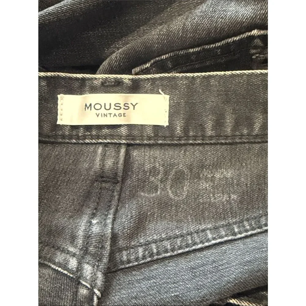 NEW MOUSSY Vintage Black Distressed HOWA Straight Jeans Sz 30